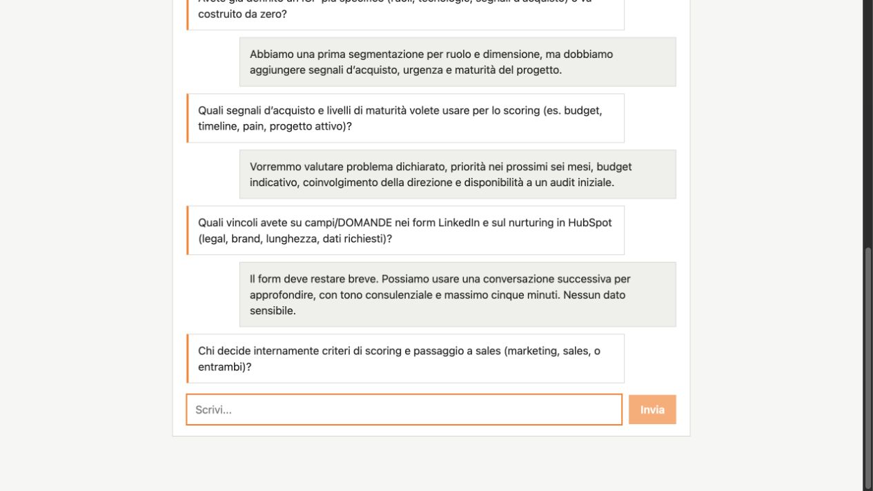 Conversazione dimostrativa con l'agente Aurora Marketing