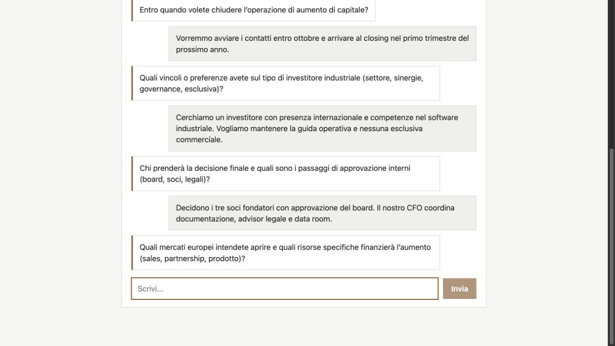 Conversazione dimostrativa con l'agente Capital Advisory